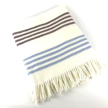 WHITE BLUE BROWN STRIPE TASSLE BLANKET - The Props Room