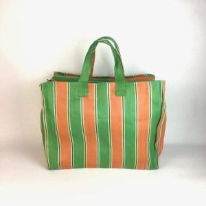 GREEN ORANGE STRIPE ZIP BAG