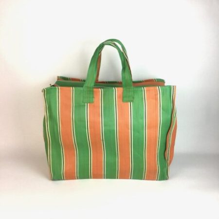 GREEN ORANGE STRIPE ZIP BAG