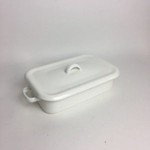 WHITE ENAMEL DISH WITH LID