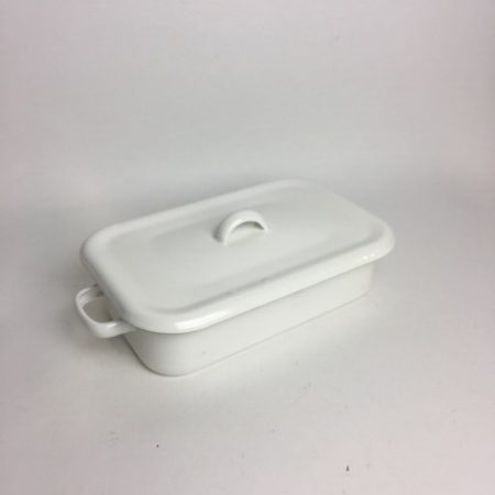 WHITE ENAMEL DISH WITH LID