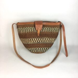 BROWN BLACK STONE GRASS WOVEN LEATHER STRAPS