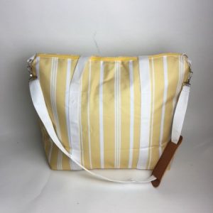 YELLOW WHITE STRIPE COOLER BAG