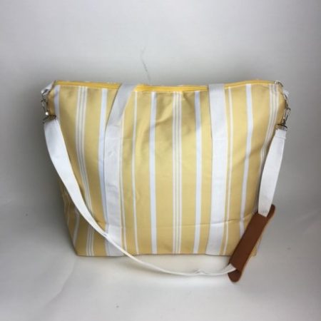 YELLOW WHITE STRIPE COOLER BAG