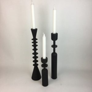 BLACK WOODEN TURNED CANDLEHOLDER