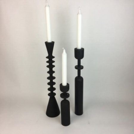 BLACK WOODEN TURNED CANDLEHOLDER