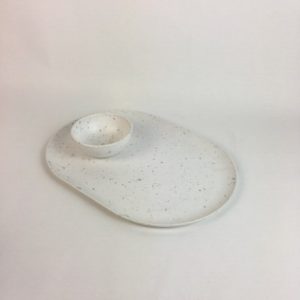 WHITE SPECKLED OVAL TRAY & BOWL