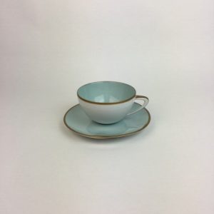 BLUE GOLD EDGE TEA CUP & SAUCER