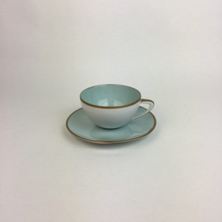 BLUE GOLD EDGE TEA CUP & SAUCER