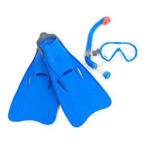 blue flippers,snorkel,goggle set