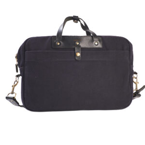 navy bulldenim/black leather straps laptop bag