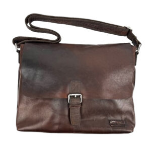 DARK BROWN LEATHER ONE BUCKLE LAPTOP BAG