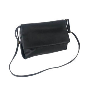 BLACK LEATHER CLUTCH WITH LONG STRAP