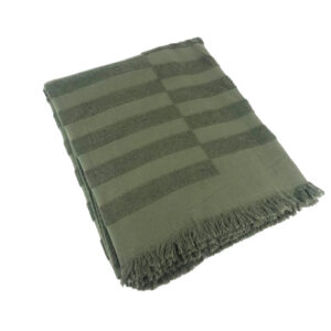 OLIVE TEXTURED STRIPE FRAYED TOWEL
