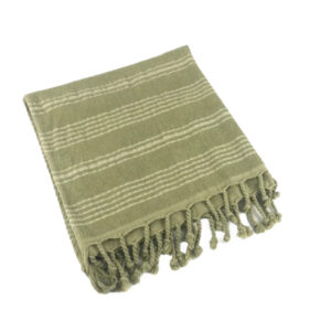OLIVE WHITE STRIPE FRINGED TOWEL