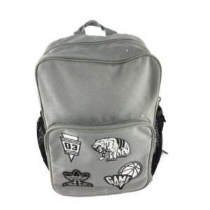 BACKPACK GREY WITH PRINTED BLACK WHITE BADGES