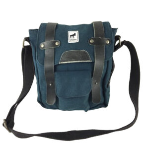 HANDBAG BLUE SMALL BAG BLACK LEATHER STRAPS