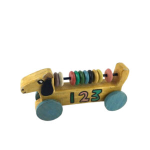 WOODEN DOG ABACUS ON WHEELS