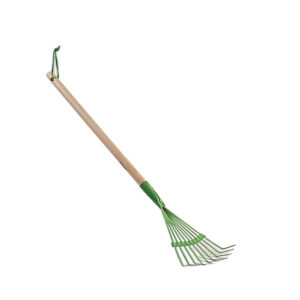 rake green metal wood handle