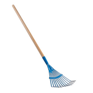 rake blue metal wood handle