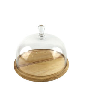 WOODEN PLATE & GLASS DOME