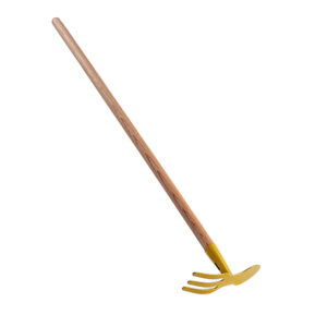 fork yellow metal wood handle