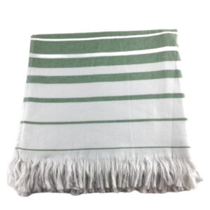 GREEN WHITE STRIPE TASSLE TOWEL