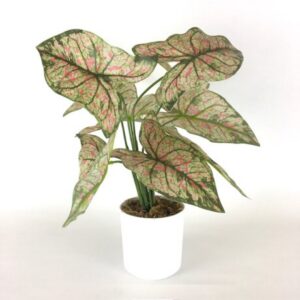 PINK GREEN LEAVES FAUX  IN WHITE POT