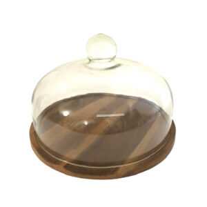 GLASS DOME WOODEN CAKE PLATE