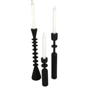 BLACK WOODEN TURNED CANDLEHOLDER