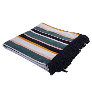GREEN PINK NAVY STRIPE TASSLE TOWEL
