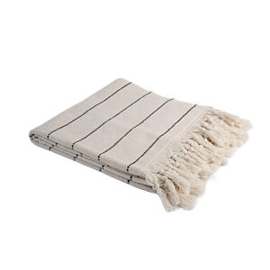 CREAM FINE DOT STRIPE TASSLE TOWEL