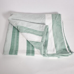 GREEN WHITE STRIPED BEACH TOWEL
