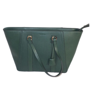 GREEN HARD PLEATHER OVAL HANDBAG