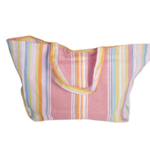 PINK YELLOW BLUE STRIPE BEACH BAG