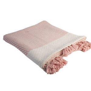 Pink cream textured throw pink tassles